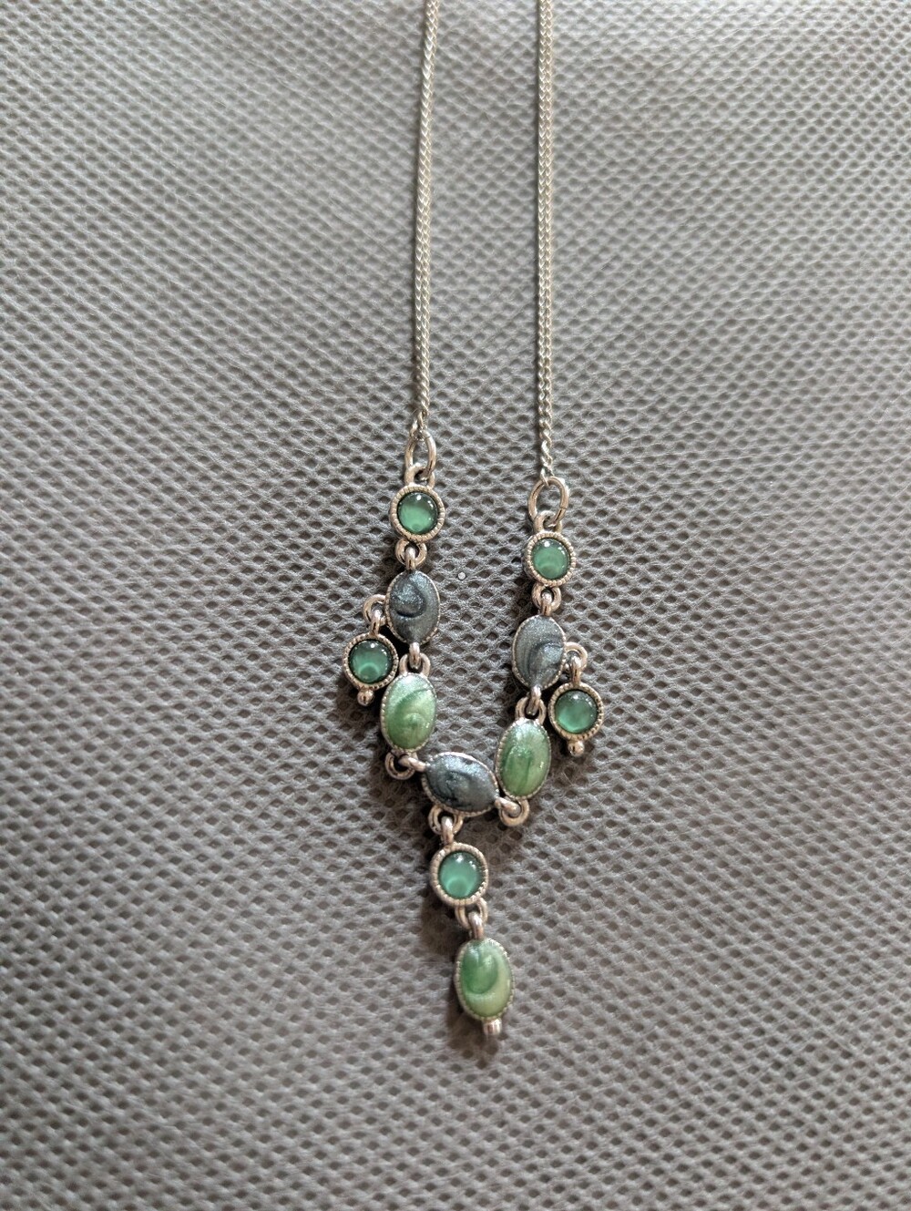 Liz Claiborne Elegant Green Gemstone Silver Y Necklace